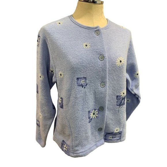 Small Artisan Women's New Vintage 1990s Printed Button Up Fleece Jacket Made in - Picture 1 of 12